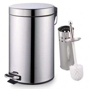 Set cos gunoi inox cu pedala 20l   perie wc inox Set cos gunoi inox cu pedala 20l   perie wc inox