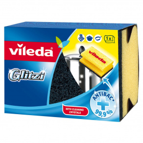 Burete de vase Vileda Glitzi, puternic abraziv, cu efect antibacterian Burete de vase Vileda Glitzi, puternic abraziv, cu efect antibacterian