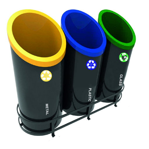 Set 3 cosuri gunoi colectare selectiva  metal  cilindru   3 40 litri