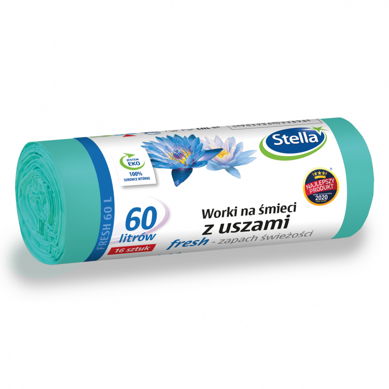 Saci menaj cu urechi Stella  Fresh LDPE 60 litri  16 buc rola Saci menaj cu urechi Stella  Fresh LDPE 60 litri  16 buc rola