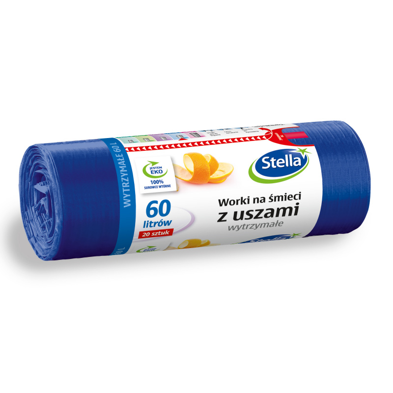 Saci menaj ultrarezistenti cu urechi mov  Stella HDLD  60 litri 20 buc rola Saci menaj ultrarezistenti cu urechi mov  Stella HDLD  60 litri 20 buc rola