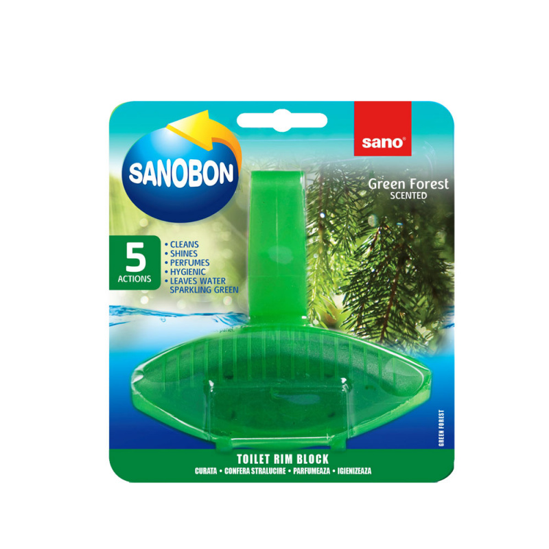 Odorizant WC cu suport solid Sano Bon Blue Green Forest 5 in 1 Odorizant WC cu suport solid Sano Bon Blue Green Forest 5 in 1