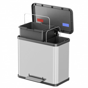 Cos inox Duo Plus L cu pedala  compartimentat 17 litri   9 litri