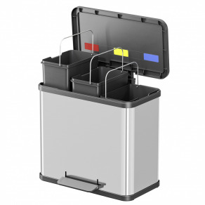 Cos inox Trio Plus L cu pedala  compartimentat 3 x 9 litri Cos inox Trio Plus L cu pedala  compartimentat 3 x 9 litri