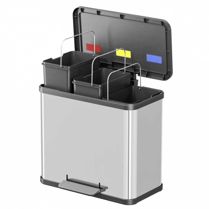 Cos inox Trio Plus L cu pedala  compartimentat 3 x 9 litri Cos inox Trio Plus L cu pedala  compartimentat 3 x 9 litri
