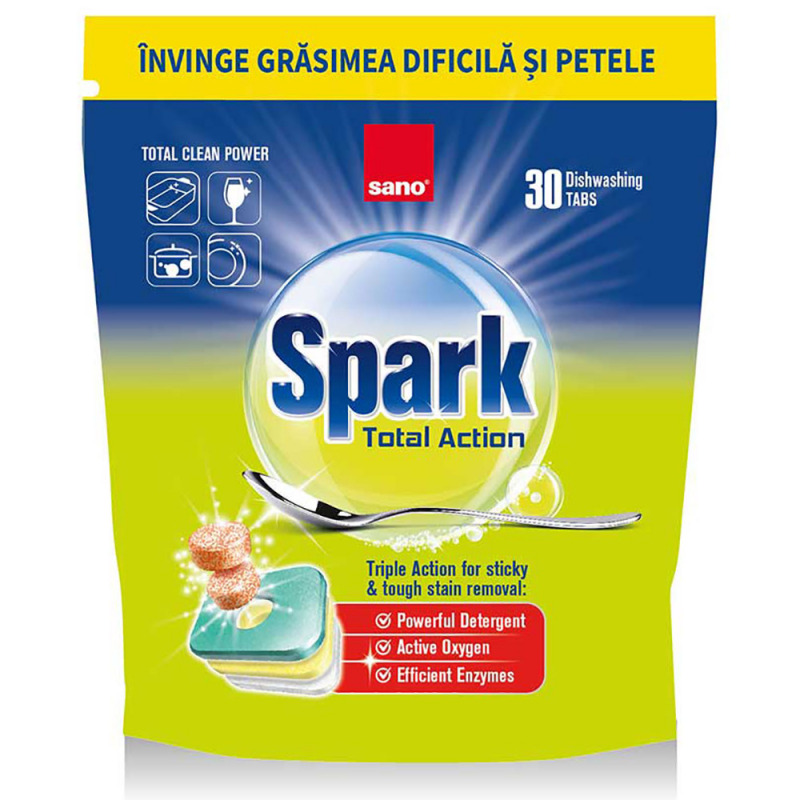 Detergent tablete pentru masina de spalat   SANO SPARK Total Action  30 bucati Detergent tablete pentru masina de spalat   SANO SPARK Total Action  30 bucati