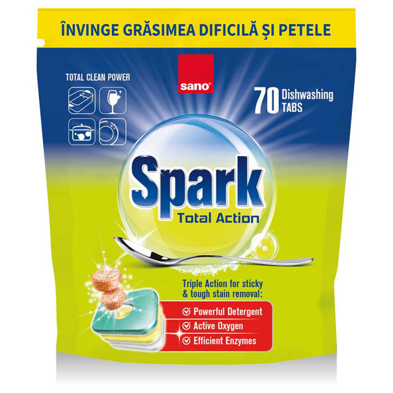 Detergent tablete pentru masina de spalat   SANO SPARK Total Action  70 bucati Detergent tablete pentru masina de spalat   SANO SPARK Total Action  70 bucati