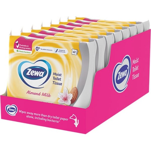 Hartie igienica umeda ZEWA Almond, 8 pachete, 42 bucati