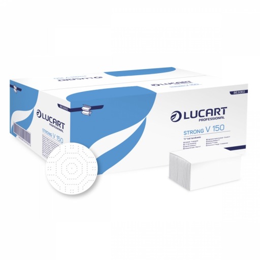Prosoape hartie pliate alba, Lucart V Strong, 2 str, 150 buc, 25*23 cm