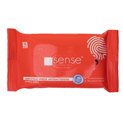 Servetele umede antibacteriene pentru maini  Sense, 15 buc