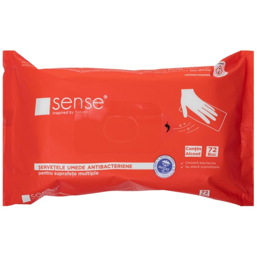Servetele umede antibacteriene pentru suprafete Sense, 72 buc
