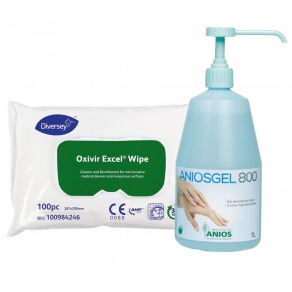 Pachet dezinfectant maini virucid Aniogel 800, 1 l + servetele dezinfectante Oxivir Excel