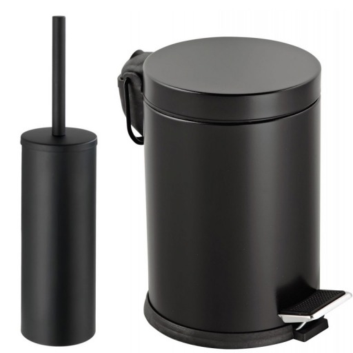Set cos gunoi otel negru cu pedala 5l + perie wc otel negru