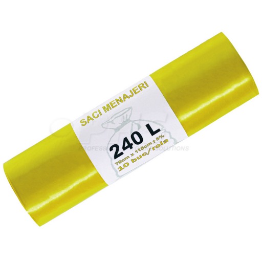 Saci menajeri, colectare selectiva 240 litri L.D.P.E - galbeni, 10 buc/rola