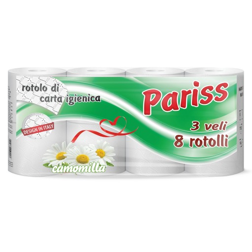 Hartie igienica Pariss, 3 straturi, musetel, 8 role/set