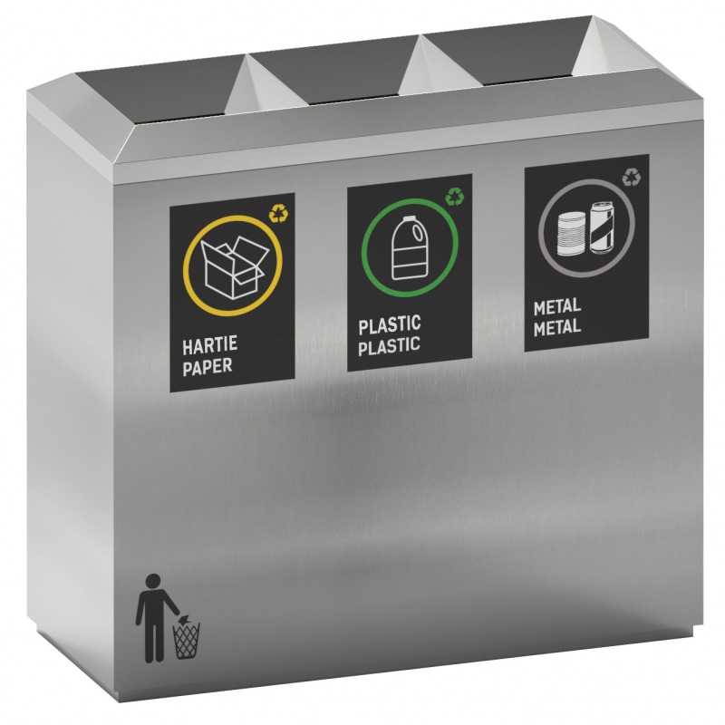 Set 3 cosuri gunoi inox colectare selectiva Roma, cos reciclare gunoi - 3*45 litri Set 3 cosuri gunoi inox colectare selectiva Roma, cos reciclare gunoi - 3*45 litri