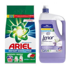Pachet detergent rufe Ariel + balsam Lenor Professional Lavander