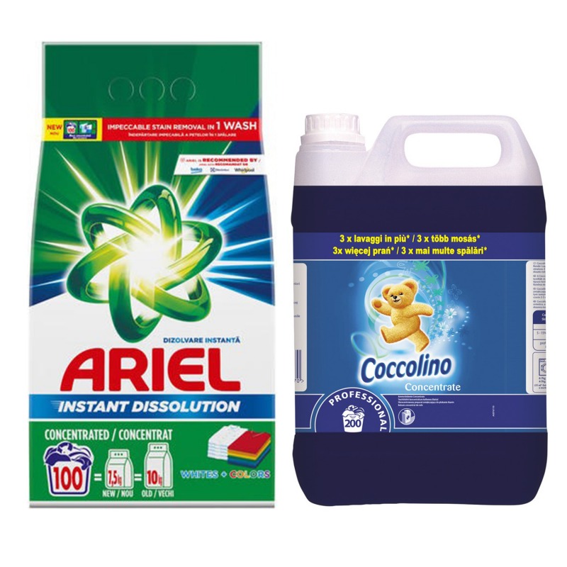 Pachet detergent rufe Ariel + balsam Cocolino Spring Fresh Pachet detergent rufe Ariel + balsam Cocolino Spring Fresh