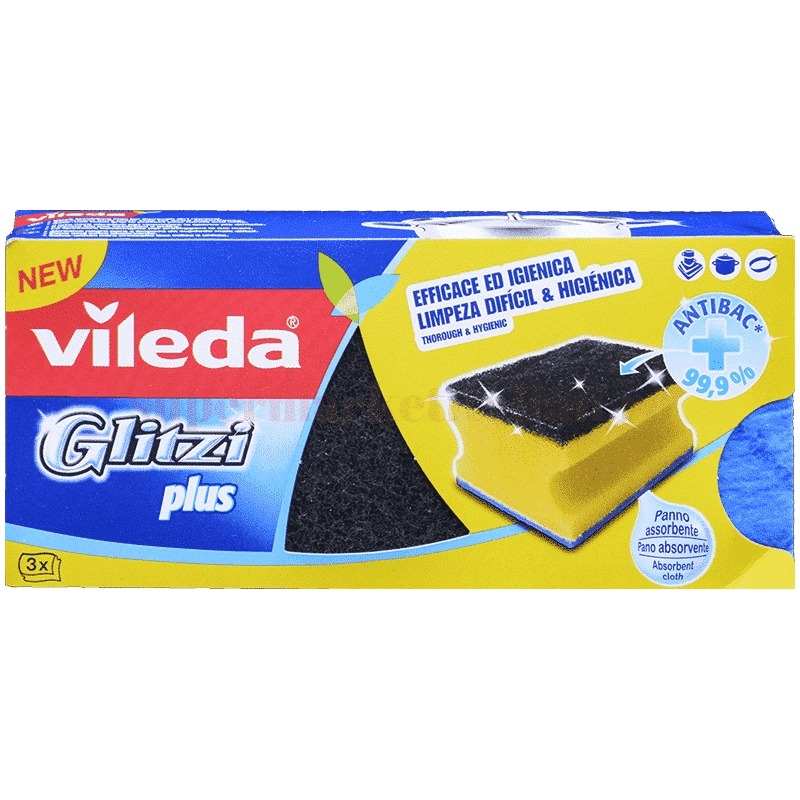 Set 3 buc burete vase Vileda Glitzi, puternic abraziv, efect antibacterian 3 buc Set 3 buc burete vase Vileda Glitzi, puternic abraziv, efect antibacterian 3 buc
