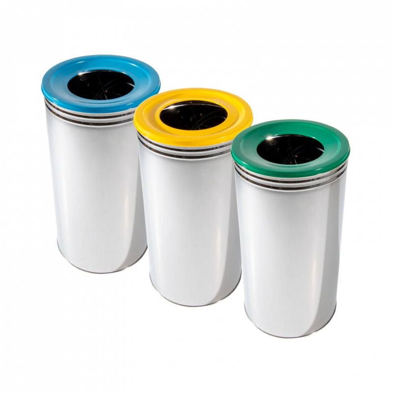 Set 3 cosuri gunoi inox colectare selectiva, 3*42 litri Set 3 cosuri gunoi inox colectare selectiva, 3*42 litri