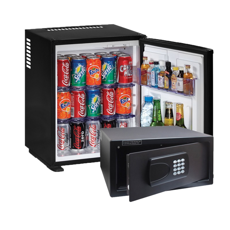 Pachet minibar hotelier 30 litri + seif digital Esenia, negru - iPad Pachet minibar hotelier 30 litri + seif digital Esenia, negru - iPad