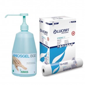 Pachet rola medicala cearceaf hartie Lucart Strong 50cm + dezinfectant maini Aniosgel 800 NPC