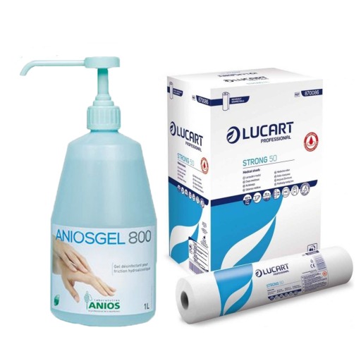 Pachet rola medicala cearceaf hartie Lucart Strong 50cm + dezinfectant maini Aniosgel 800 NPC