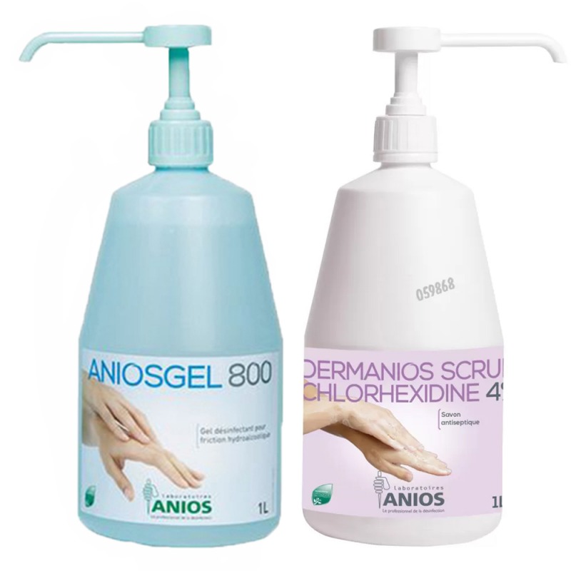 Pachet dezinfectant maini virucid Aniogel 800 NPC + sapun antiseptic Dermanios Scrub clorhexidine 4 %,1 l Pachet dezinfectant maini virucid Aniogel 800 NPC + sapun antiseptic Dermanios Scrub clorhexidine 4 %,1 l