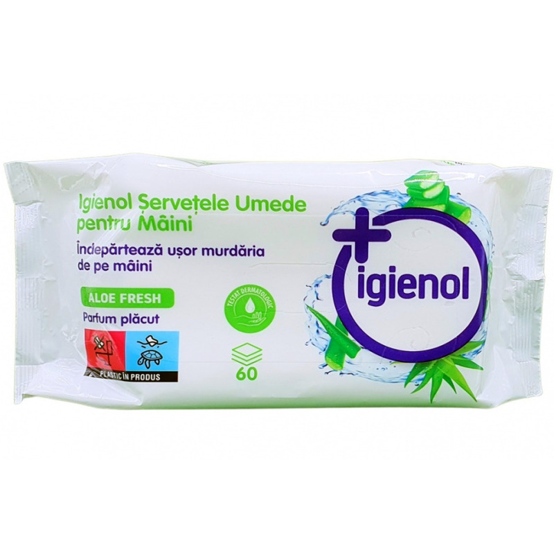 Servetele Antibacteriene Igienol pentru maini, Aloe Fresh, 60 buc/pachet Servetele Antibacteriene Igienol pentru maini, Aloe Fresh, 60 buc/pachet
