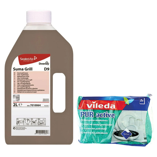 Pachet detergent plite si gratare Suma Grill 2 l + Burete de vase teflon Vileda 2 buc