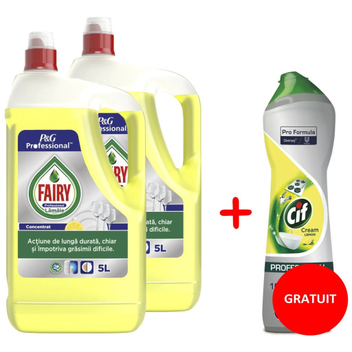 Pachet Promo 2 x Detergent vase Fairy Professional Expert Lemon 5L + Detergent crema curatat Cif...