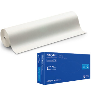 Pachet role medicale cearceaf 49 cm + manusi nitril  blue M