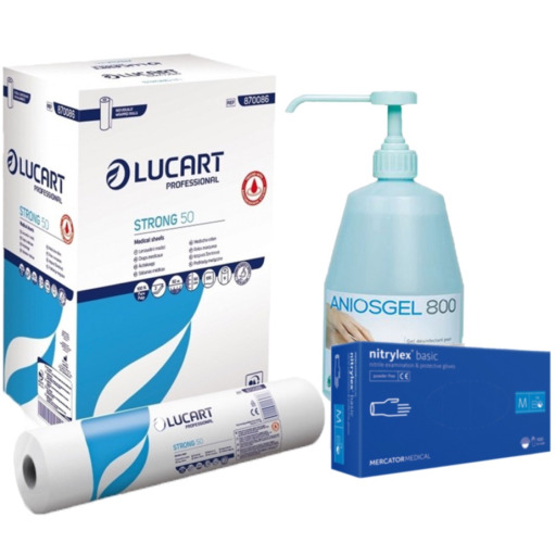 Pachet role medicale Lucart Strong 50 cm + manusi nitril Blue M + dezinfectant maini Anios DT800