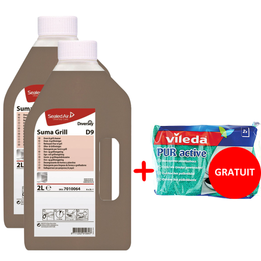 Pachet detergent plite si gratare Suma Grill 2 l + Burete de vase teflon Vileda 2 buc