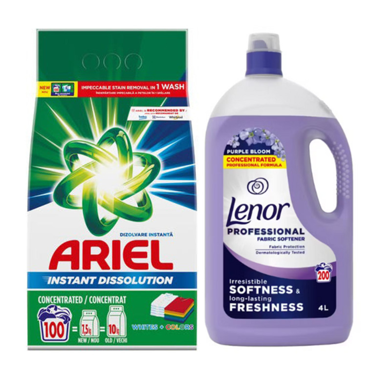Pachet detergent rufe Ariel + balsam Lenor Professional Lavander Pachet detergent rufe Ariel + balsam Lenor Professional Lavander