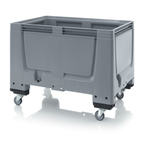 Boxpalet plastic Auer, pereti plini, 120x100x93cm, 4 roti, gri, fabricat Germania