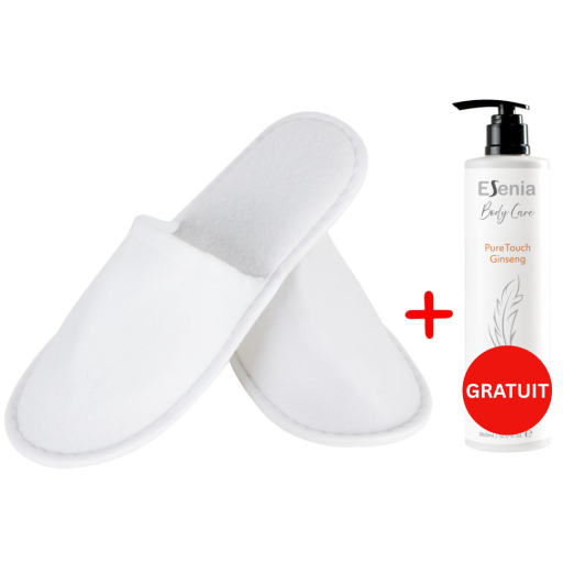 Pachet 100 buc papuci hotelieri + Dispenser sampon hotelier, Ginseng Pure Touch Esenia 360 ml...