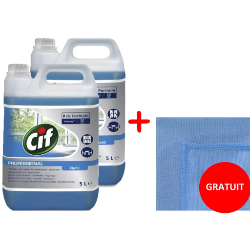 Pachet Promo 2 x Detergent geamuri Cif Pro Formula 5 litri + Laveta microfibra profesionala 2...