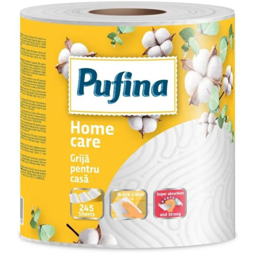 Rola prosoape hartie, Pufina, 245 foi, 50 m, 2 straturi