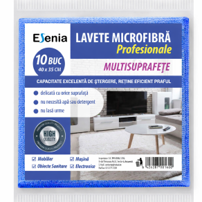 SET 10 lavete microfibra profesionale Esenia, albastre, 40*35 cm, multisuprafete