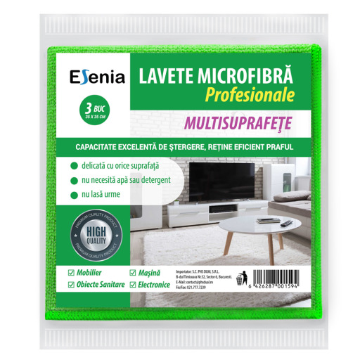 SET 10 lavete microfibra profesionale verzi, Esenia, 40*35 cm, multisuprafete